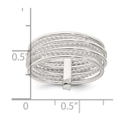 Sterling Silver Polished and Textured Twisted Multi-Band Size 6 Ring
