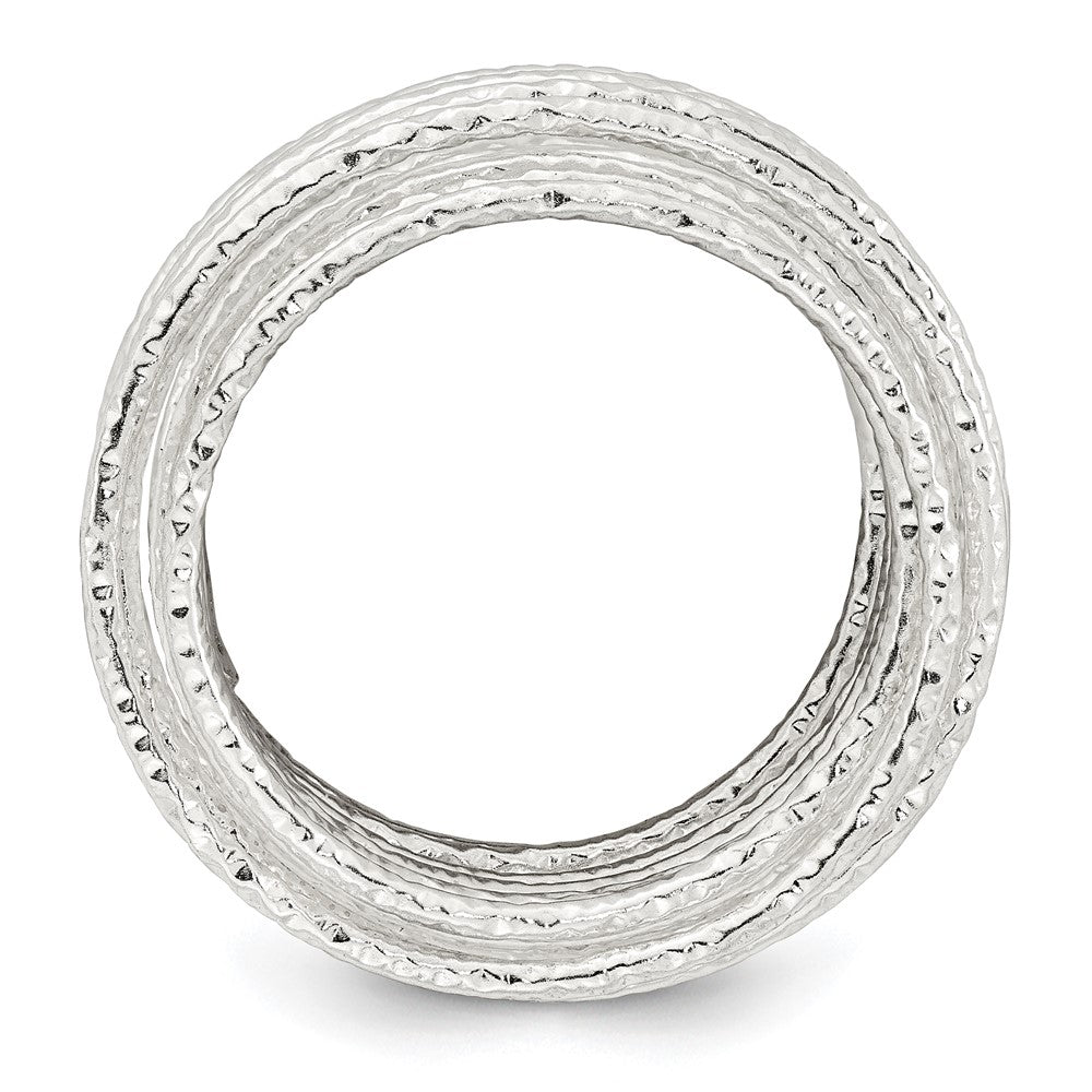 Sterling Silver Polished and Textured Wrapped Spring Size 6 Flexible Ring