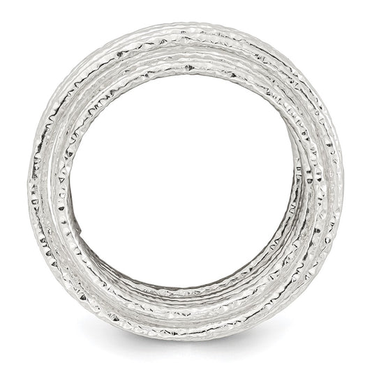 Sterling Silver Polished and Textured Wrapped Spring Size 6 Flexible Ring