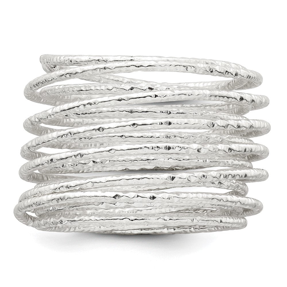 Sterling Silver Polished and Textured Wrapped Spring Size 6 Flexible Ring