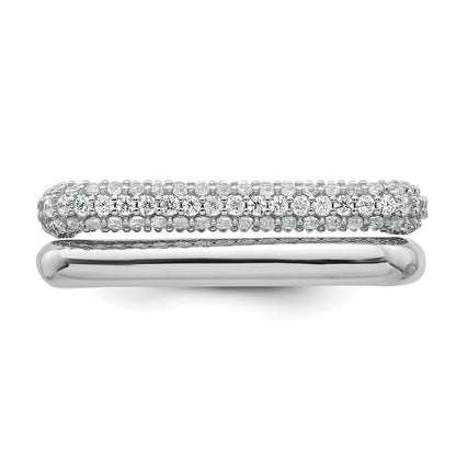 Sterling Silver Rhodium-plated Polished and Pave CZ Square Size 6 Two Ring Set