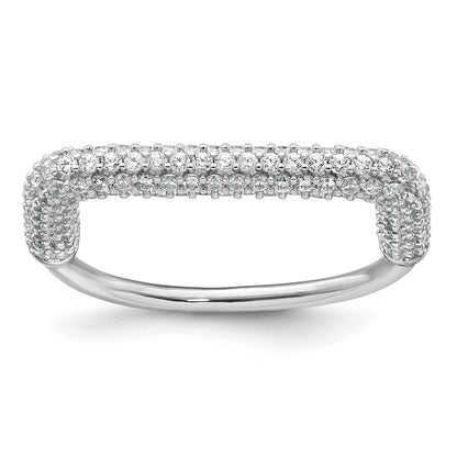 Sterling Silver Rhodium-plated Polished and Pave CZ Square Size 8 Two Ring Set