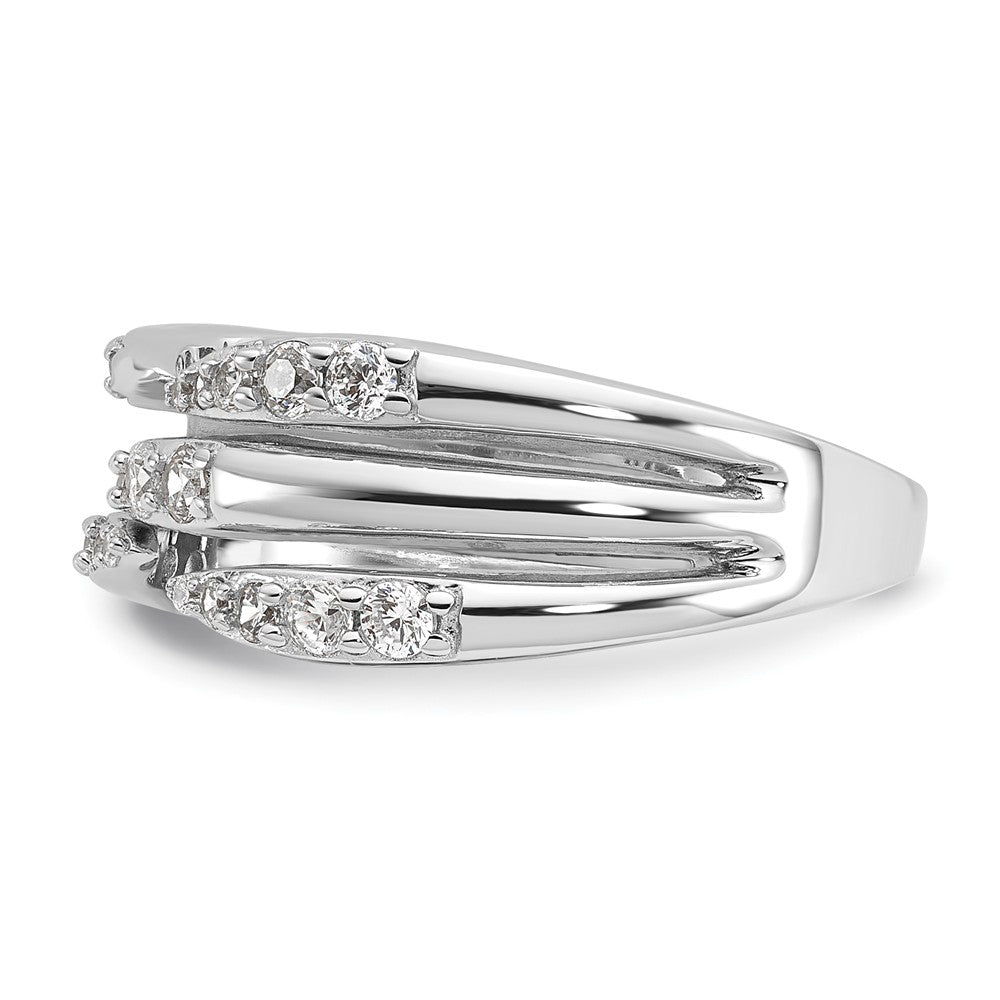 Sterling Silver Rhodium-plated CZ Polished Multi-Row Size 6 Ring