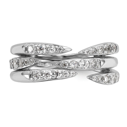 Sterling Silver Rhodium-plated CZ Polished Multi-Row Size 6 Ring