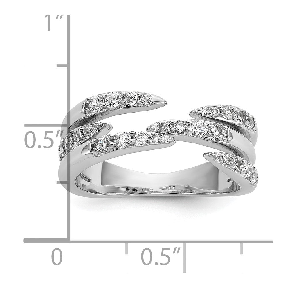 Sterling Silver Rhodium-plated CZ Polished Multi-Row Size 7 Ring
