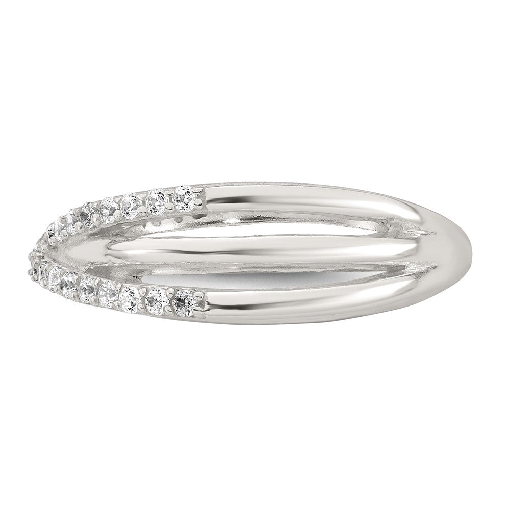 Sterling Silver Polished White CZ Fancy Crossed Size 6 Ring