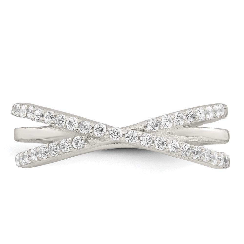 Sterling Silver Polished White CZ Fancy Crossed Size 7 Ring