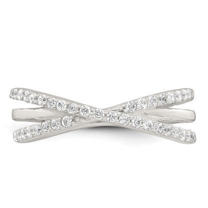 Sterling Silver Polished White CZ Fancy Crossed Size 7 Ring