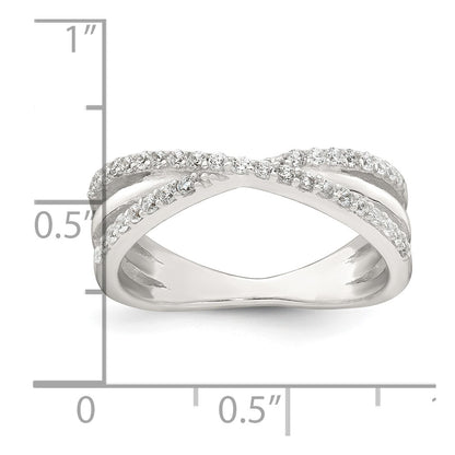 Sterling Silver Polished White CZ Fancy Crossed Size 6 Ring