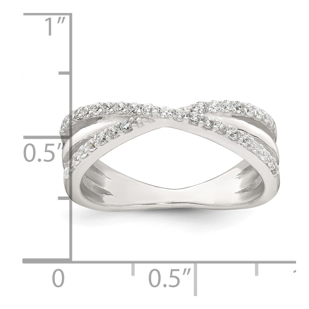 Sterling Silver Polished White CZ Fancy Crossed Size 7 Ring