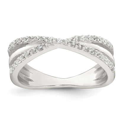 Sterling Silver Polished White CZ Fancy Crossed Size 6 Ring