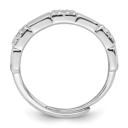 Sterling Silver Rhodium-plated Polished Pave CZ Squares Size 8 Adjustable Ring