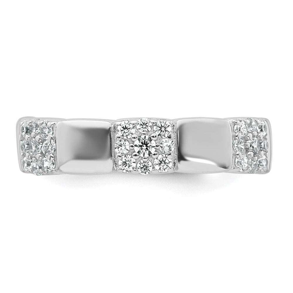 Sterling Silver Rhodium-plated Polished Pave CZ Squares Size 6 Adjustable Ring