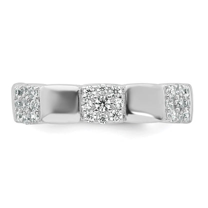 Sterling Silver Rhodium-plated Polished Pave CZ Squares Size 6 Adjustable Ring
