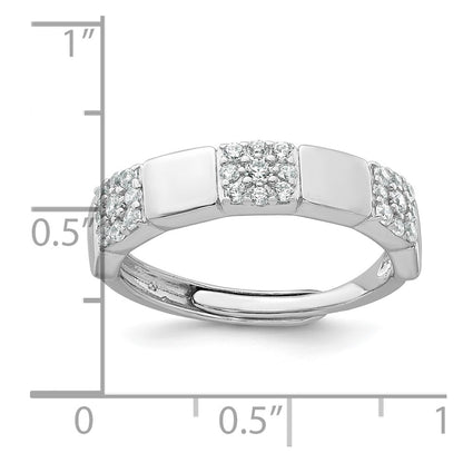 Sterling Silver Rhodium-plated Polished Pave CZ Squares Size 6 Adjustable Ring