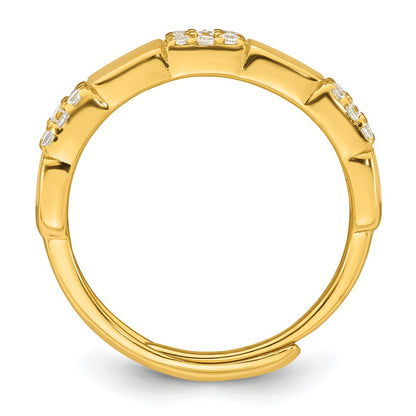 Sterling Silver Gold-tone Polished Pave CZ Squares Size 7 Adjustable Ring