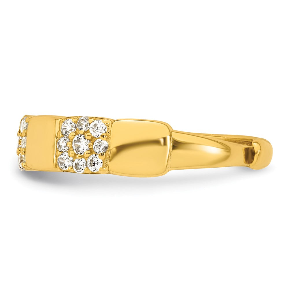 Sterling Silver Gold-tone Polished Pave CZ Squares Size 7 Adjustable Ring