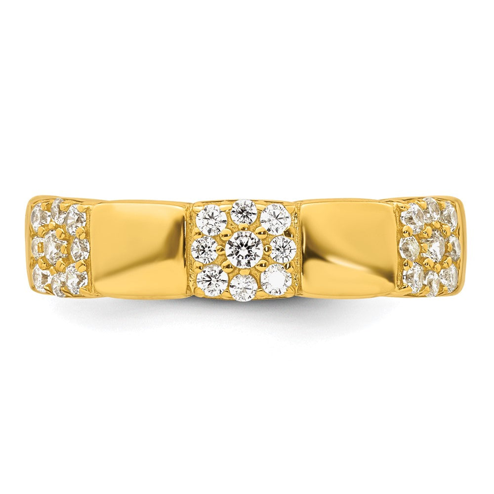 Sterling Silver Gold-tone Polished Pave CZ Squares Size 7 Adjustable Ring