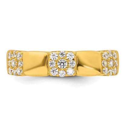 Sterling Silver Gold-tone Polished Pave CZ Squares Size 8 Adjustable Ring
