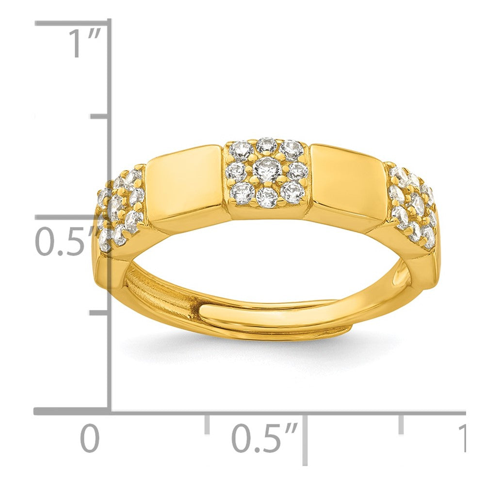 Sterling Silver Gold-tone Polished Pave CZ Squares Size 7 Adjustable Ring