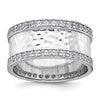 Sterling Silver Rhodium-plated CZ Polished And Hammered 9.5mm Band Size 6 Ring