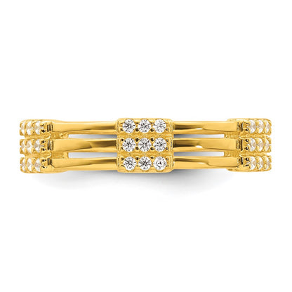 Sterling Silver Gold-tone Polished CZ 3-Row Size 6 Eternity Band Ring