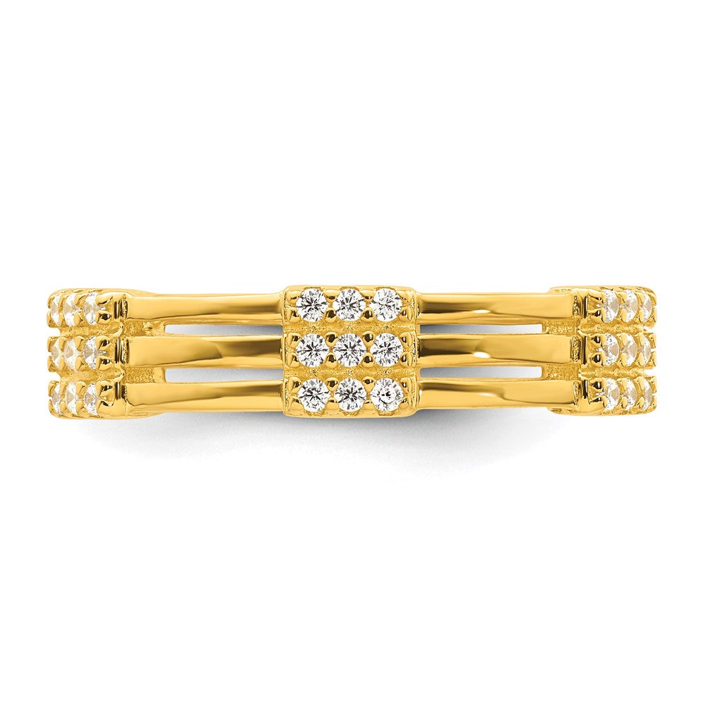 Sterling Silver Gold-tone Polished CZ 3-Row Size 7 Eternity Band Ring