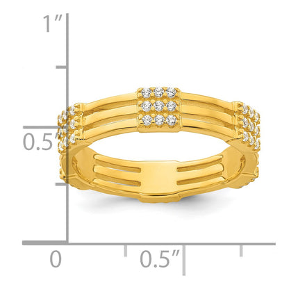 Sterling Silver Gold-tone Polished CZ 3-Row Size 6 Eternity Band Ring