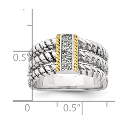 Sterling Silver with 14k Accent Antiqued Polished CZ Triple Twisted Ring