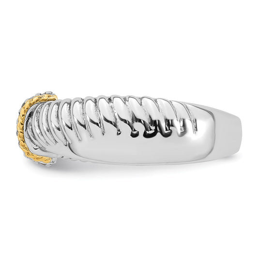 Sterling Silver Rhodium-plated with 14k Accent Polished CZ Twisted Ring