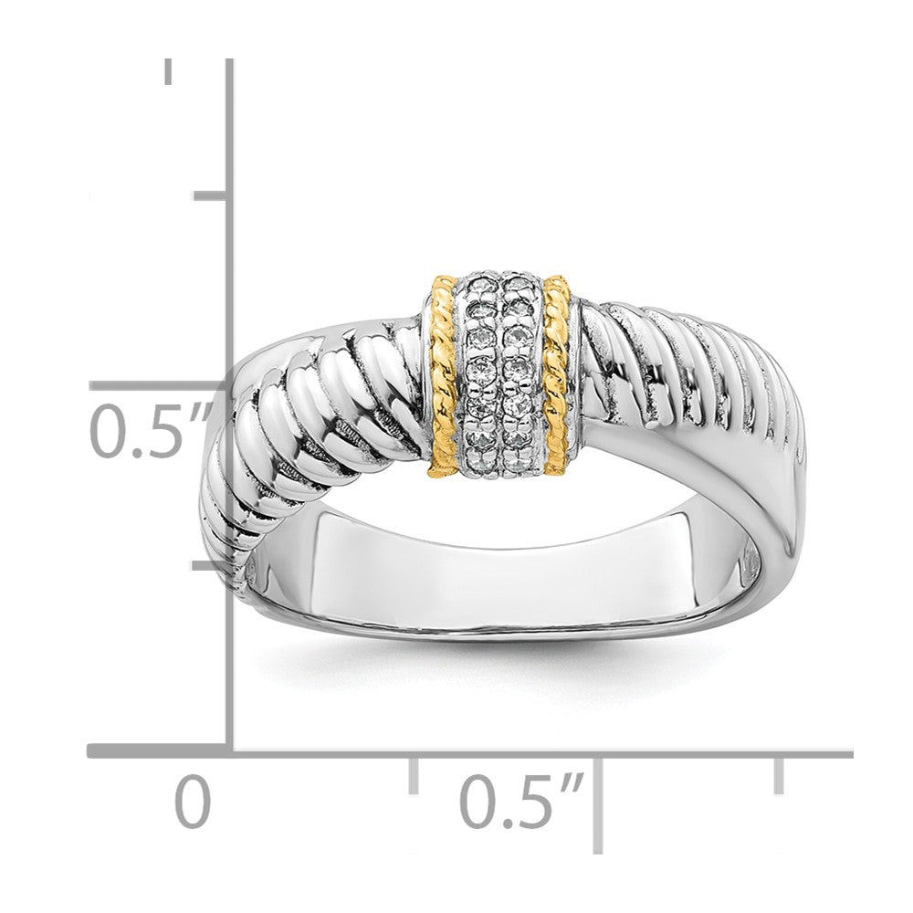 Sterling Silver Rhodium-plated with 14k Accent Polished CZ Twisted Ring