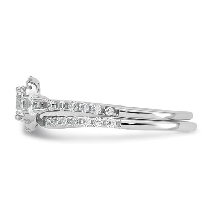 Sterling Silver Rhodium-plated Polished CZ 3-Stone Halo Size 6 Engagement Ring and Wedding Band Set