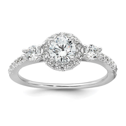 Sterling Silver Rhodium-plated Polished CZ 3-Stone Halo Size 7 Engagement Ring and Wedding Band Set