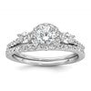 Sterling Silver Rhodium-plated Polished CZ 3-Stone Halo Size 7 Engagement Ring and Wedding Band Set