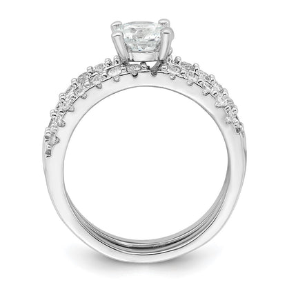 Sterling Silver Rhodium-plated Polished CZ Solitaire Size 8 Engagement Ring and Wedding Band Set