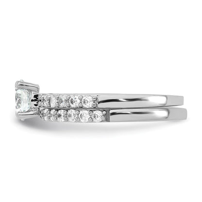 Sterling Silver Rhodium-plated Polished CZ Solitaire Size 7 Engagement Ring and Wedding Band Set