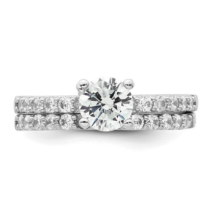 Sterling Silver Rhodium-plated Polished CZ Solitaire Size 6 Engagement Ring and Wedding Band Set