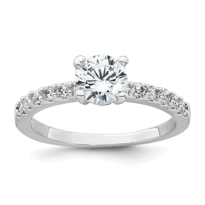Sterling Silver Rhodium-plated Polished CZ Solitaire Size 7 Engagement Ring and Wedding Band Set