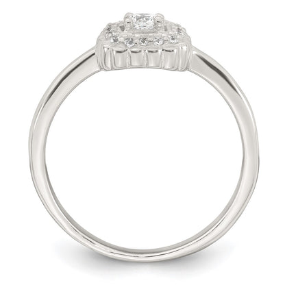 Sterling Silver Polished Round White CZ Cushion Halo Size 7 Ring