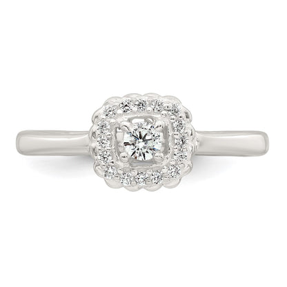 Sterling Silver Polished Round White CZ Cushion Halo Size 7 Ring