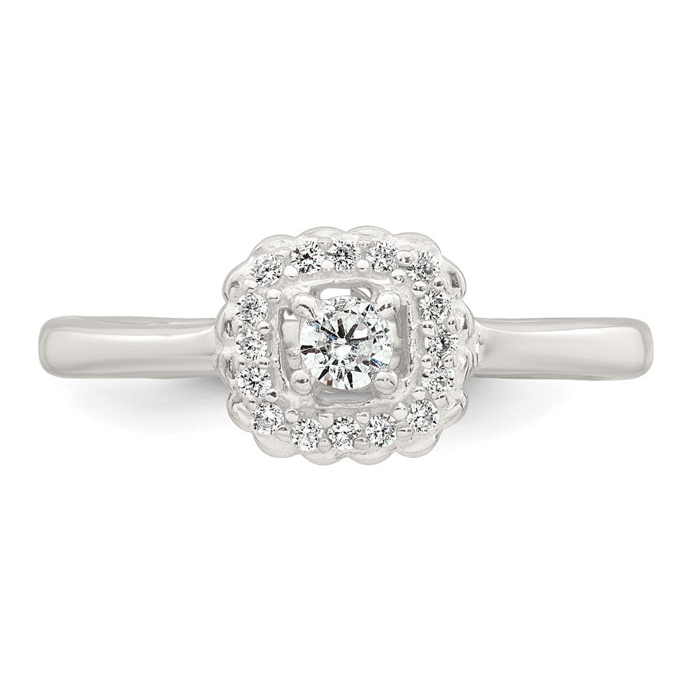 Sterling Silver Polished Round White CZ Cushion Halo Size 8 Ring