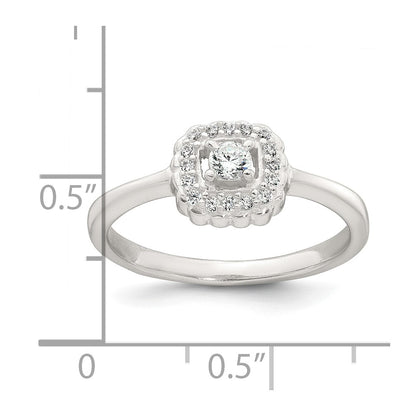 Sterling Silver Polished Round White CZ Cushion Halo Size 8 Ring