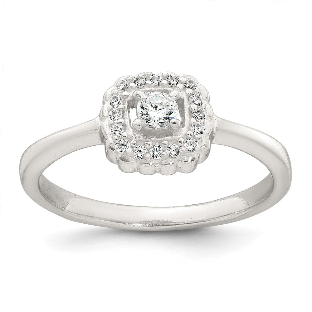 Sterling Silver Polished Round White CZ Cushion Halo Size 6 Ring