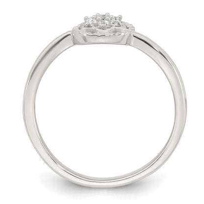 Sterling Silver Polished and Grooved White CZ Flower with Wavy Shank Size 7 Ring