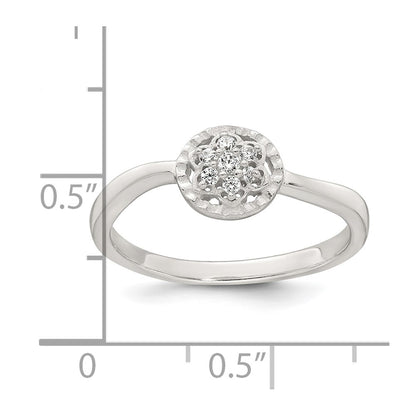 Sterling Silver Polished and Grooved White CZ Flower with Wavy Shank Size 7 Ring