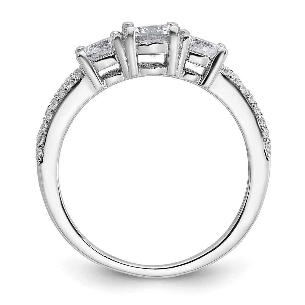 Sterling Silver Rhodium-plated Polished CZ Three Stone Split Shank Size 8 Ring