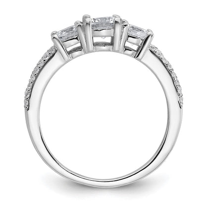 Sterling Silver Rhodium-plated Polished CZ Three Stone Split Shank Size 8 Ring