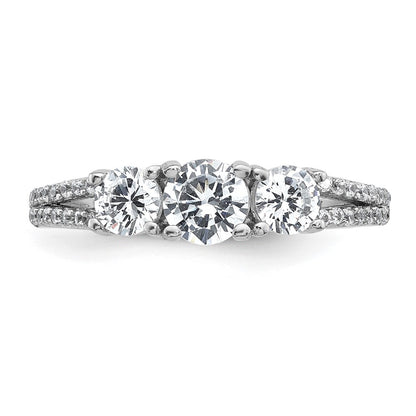 Sterling Silver Rhodium-plated Polished CZ Three Stone Split Shank Size 6 Ring