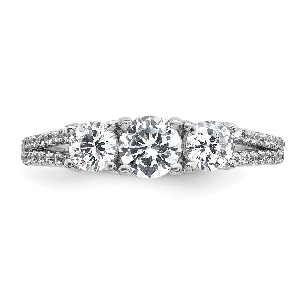 Sterling Silver Rhodium-plated Polished CZ Three Stone Split Shank Size 7 Ring