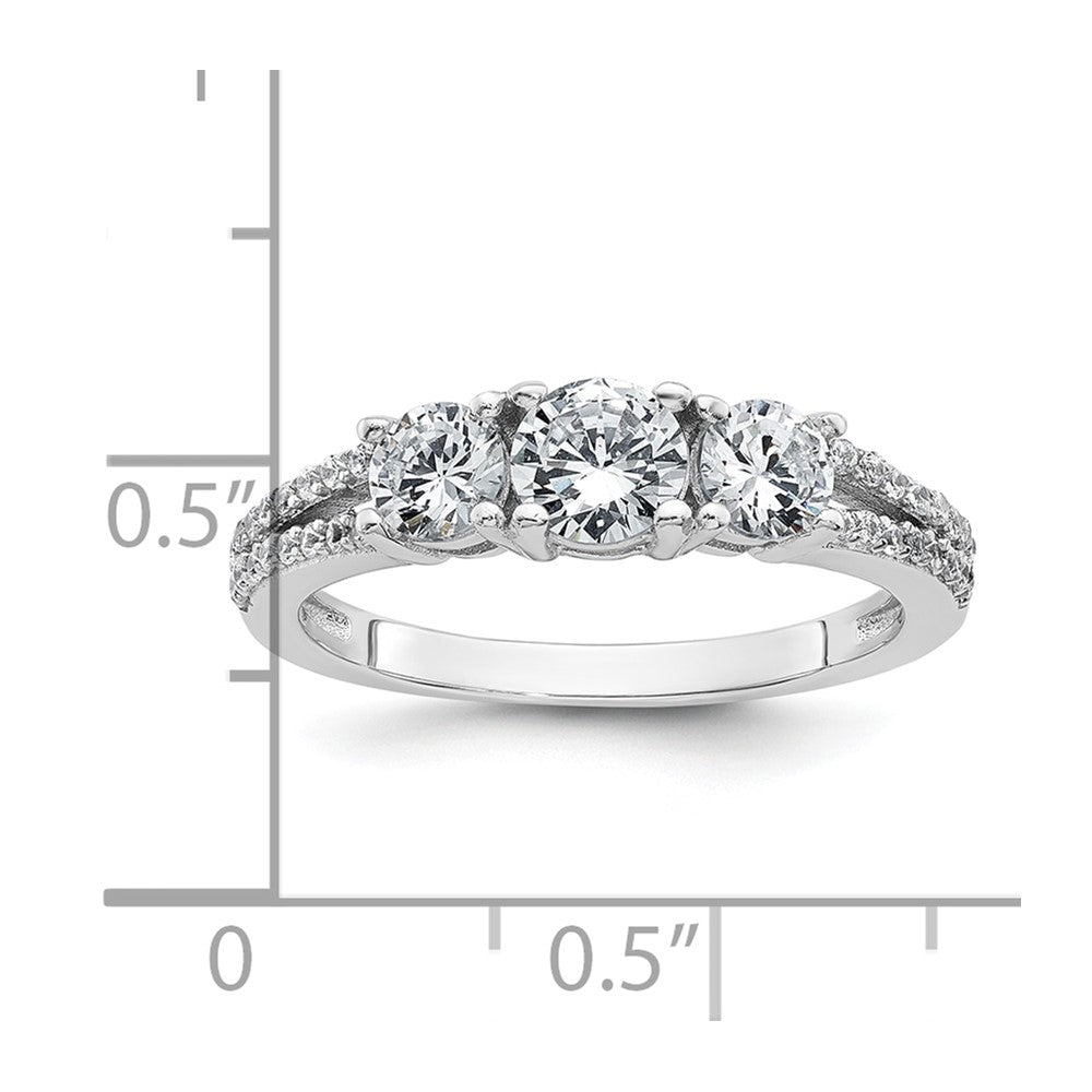 Sterling Silver Rhodium-plated Polished CZ Three Stone Split Shank Size 8 Ring